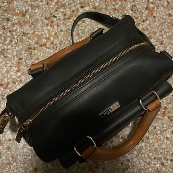 KATE SPADE Bow Bridge Kennedy Black & Tan Ostrich Leather Handbag - Picture 5 of 12